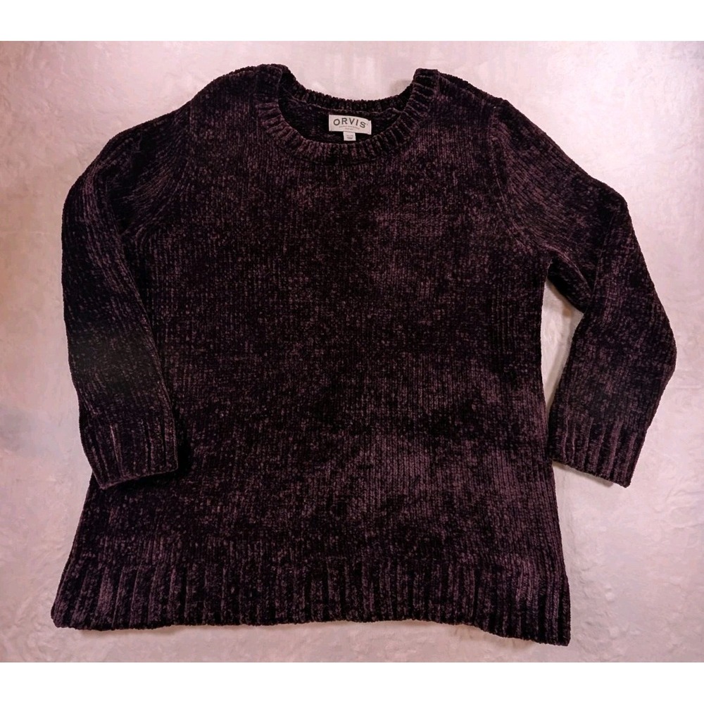 Orvis Women's Chenille Plum Brown Sweater Size XL Pullover Plush Soft Crewneck - Picture 2 of 10